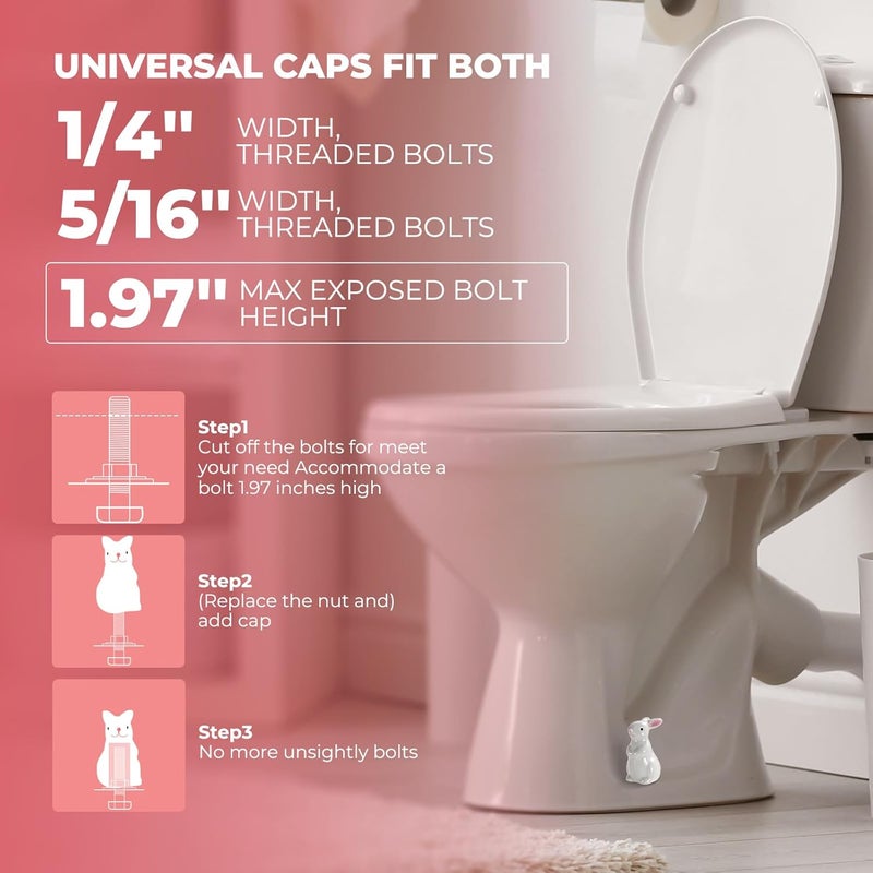 PrtMron Toilet Bolt Caps, Ceramic Toilet Bolt Covers, Toilet Screw Covers Decorative to Prevent Rusting, Hide Unsightly Screws & Enhance Bathroom Aesthetics (Universal Fit, 2 Pack). (White Bunny) - Image 4